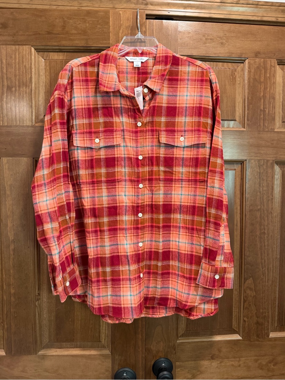 Old Navy Women’s Red & Orange Plaid Button-Up Flannel Shirt, Extra Large, NWT